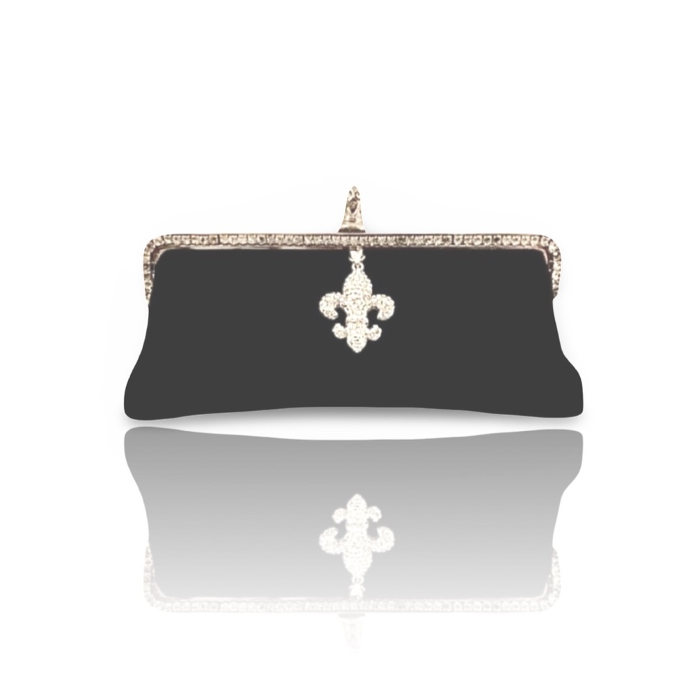 NEW Black velvet clutch with rhinestone detail